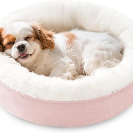 Love's cabin Round Donut Cat and Dog Cushion Bed, 25in Pet Bed for Small or Medium Dogs, Anti-Slip & Water-Resistant Bottom, Soft Durable Fabric Pet Beds, Washable Calming Cat & Dog Bed Pink