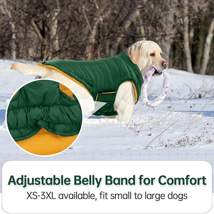 Lelepet Reversible Dog Coat Waterproof Dog Jacket Windproof Puffer Vest for Winter Warm Lightweight Coats for Small Dogs Adjustbale Hook & Loop Pet Apparel with Leash Hole, Chihuahua, Green, XS