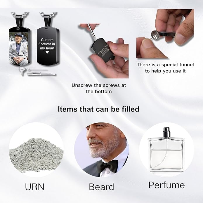 Personalized Ashes Necklace for Men Women Pet Custom Photo Text Urn Necklace Customized Engraving Holder Memorial Cremation Jewelry Keepsake Memorial Gifts