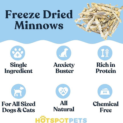 hotspot pets Freeze Dried Minnows Treats for Cats & Dogs (1 Pound Bag Over 1800 PCS!) (Made in USA) All Natural, High Protein, Rich in Omega-3s, Grain-Free,Perfect for Training, Topper or Snack