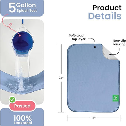 IMPROVIA® Washable Underpads, Heavy Absorbency Reusable Incontinence Pads for Kids, Adults, Elderly, and Pets, Waterproof Protection Floor (Blue, 18"x24" (Pack of 4))