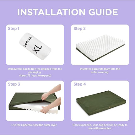 LE SURE Outdoor Waterproof Dog Bed Medium Size Dogs, Orthopedic Egg Crate Foam Pet Bed with Oxford Fabric Surface and Removable Washable Cover, Pet Mat 30''x20'', Green