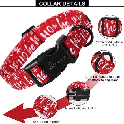 ARING PET Christmas Dog Collar Cute Red Snowflakes Dog Collar, Adjustable Cotton Christmas Dog Collars Puppy Collar for Small Medium Large Dogs