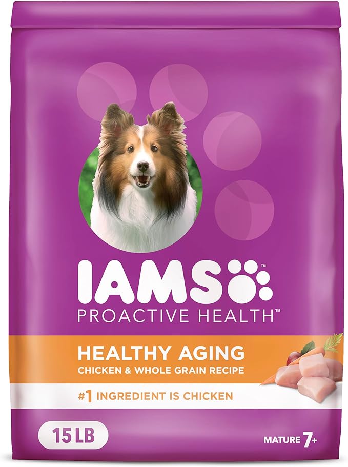 IAMS Proactive Health Healthy Aging Adult Dry Dog Food for Mature and Senior Dogs with Real Chicken, 15 lb. Bag
