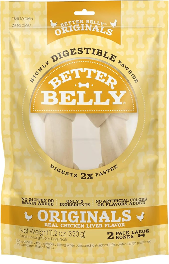 Better Belly Chicken Liver Rawhide Large Dog Bones, 2-Count