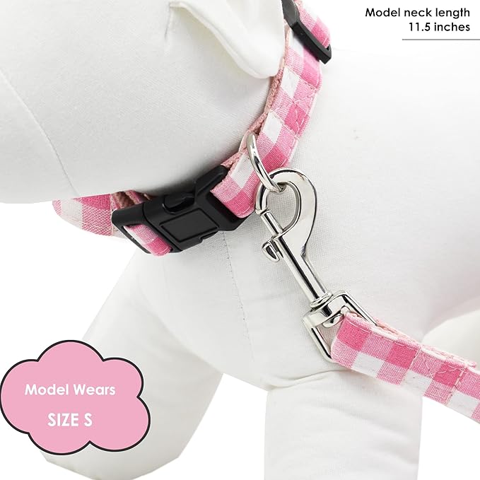 Bubblepup Dog Collar and Leash Set, Comfortable Adjustable Dog Collars for Small Dogs, Pink, Geometric Pattern