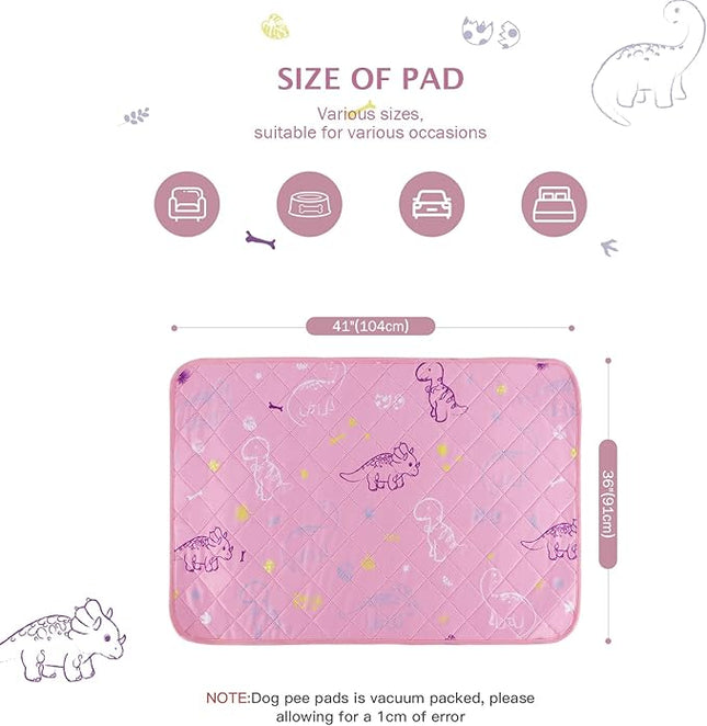 IEUUMLER Washable Pee Pads for Dogs, 2 Pack Non-Slip & Waterproof Pack Whelping Pad, Reusable Washable Puppy Potty Training Pad with Fast Absorbent for Playpen EU007 (Pink Dinosaur, 36"X41"-2pcs)