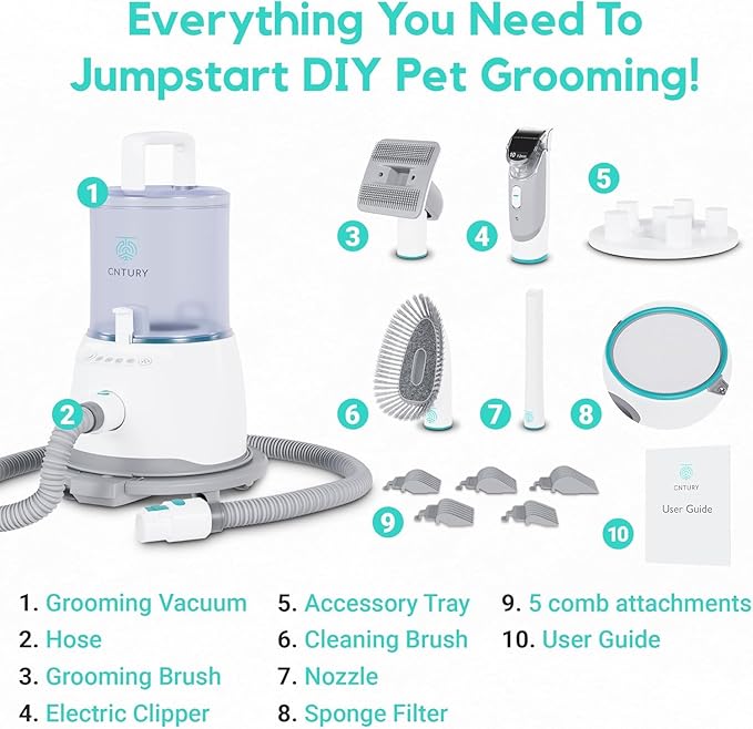 Dog Grooming Vacuum for Shedding, 5-in-1 Pet Grooming Kit with Dog Clippers for Grooming, 14,000Pa Powerful Suction, 4.5L Dust Cup, Quiet Pet Hair Vacuum Cleaner for Cats & Dogs Grooming