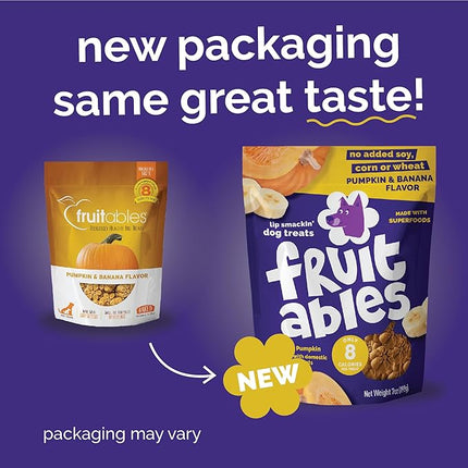 Fruitables Baked Dog Treats, Healthy Pumpkin Treat for Dogs, Low Calorie & Delicious, No Wheat, Corn or Soy, Made in the USA, Pumpkin and Banana Flavor, 12oz