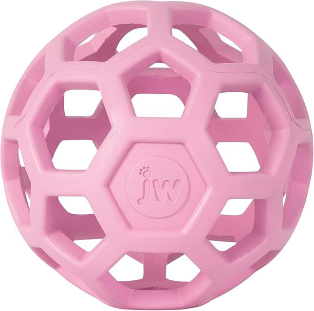 JW Pet HOL-ee Roller™, Dog Toy Puzzle Ball, Natural Rubber, Medium (4.5” Inch Diameter), Pink