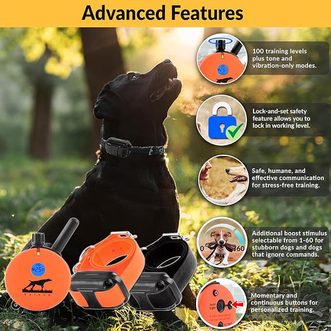 Educator E-Collar Humane Dog Training Collar with Remote, 100 Safe Tapping Stimulation Levels, Night Light, Waterproof, Rechargeable, 1 Mile 2 Large Dogs, Orange
