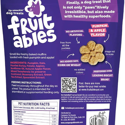 Fruitables Baked Dog Treats, Healthy Pumpkin Treat for Dogs, Low Calorie & Delicious, No Wheat, Corn or Soy, Made in the USA, Pumpkin and Apple Flavor, 7oz