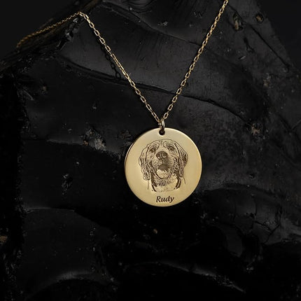 Happily Ever Custom 925 Sterling Silver Dog Portrait Necklace – Personalized Memorial Pet Jewelry with Photo Engraving – Handmade Gift for Dog/Cat Lovers – Animal Keepsake