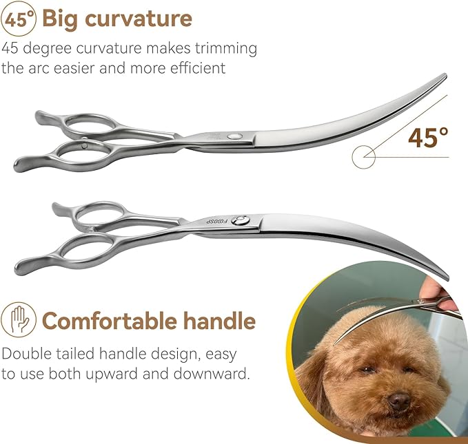 Professional 45°Curved Grooming Scissors for Dogs 6.5 in Big Arc Curved Shears for Professional Groomer Japan VG10 High-carbon Steel Right Hand Matte