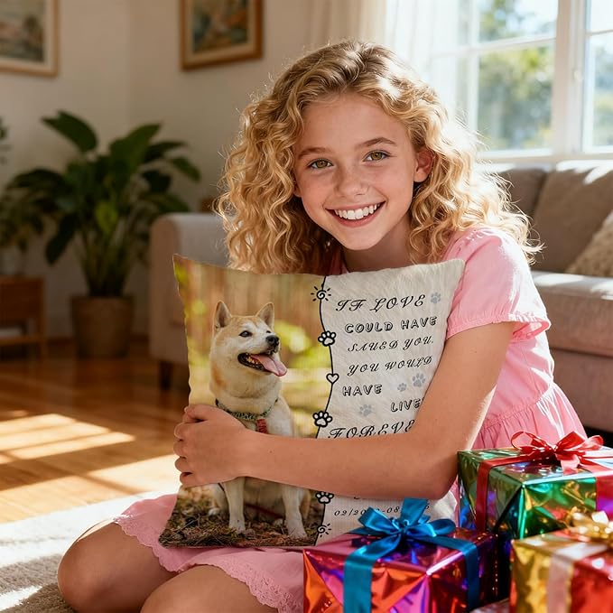 Personalized Pet Memorial Throw Pillow with Photo, Custom Pet Memorial Gifts for Dogs Cats, Loss of Dog Sympathy Gift Dog Bereavement Remembrance Picture Pillow