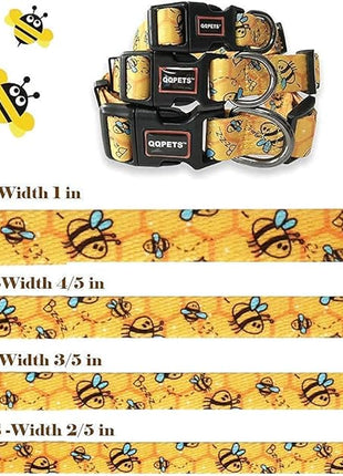 Roses&Poetry Dog Collar with Colourful Bee Patterns, Adjustable Durable Puppy Collars for Small Medium Large Dogs (Bee-L)