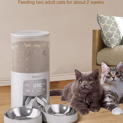 Automatic Cat Feeder for 2 Cats - Cat Food Dispenser with Double Bowls 6L, 10S Voice Recorder Programmable Timed Cat Feeder up to 6 Meals per Day