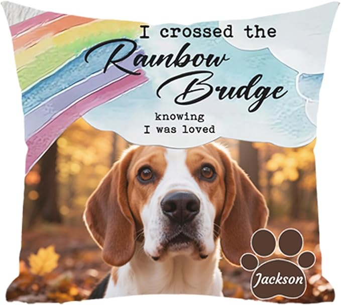 Custom Picture Pet Memorial Pillow, Personalized Dog Memorial Gifts for Loss of Dog, Sympathy Gift for Dog Bereavement & Remembrance Pillowcase (Style E)