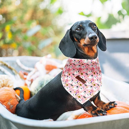 Lionheart Glory Fall Plaid Dog Scarf, Washable Square Adjustable Bandana for Small Dogs - Halloween Theme