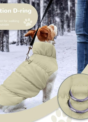 Winter Warm Dog Jacket for Small Medium Dogs Cat Cold Weather Coats with Harness Paded Dogs Fleece Vest Waterproof Windproof Dog Snow Jacket Pet Puppy Clothes (Khaki,S)