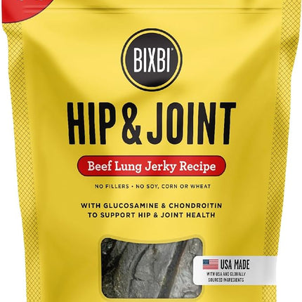 BIXBI Hip & Joint Support Beef Lung Jerky Dog Treats, 5 oz - USA Made Grain Free Dog Treats - Glucosamine, Chondroitin for Dogs - High in Protein, Antioxidant Rich, Whole Food Nutrition, No Fillers