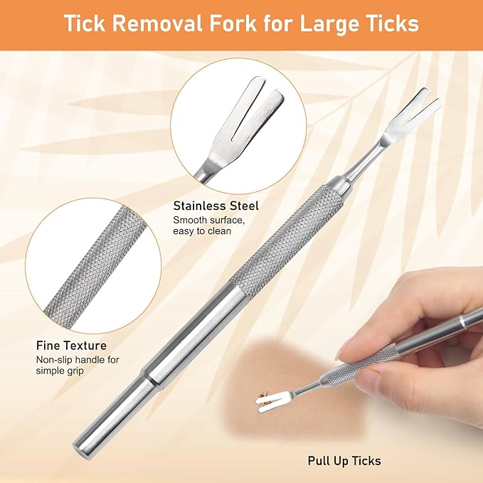 3 in 1 Tick Remover Kit, Stainless Steel Tick Remover Tweezers Tools Set for Pet Dog, Cat, with Storage Box (Silver)