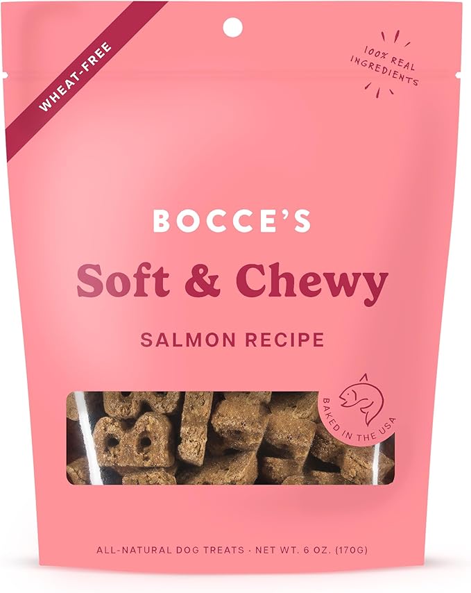 Bocce's Bakery Oven Baked Salmon Recipe Treats for Dogs, Wheat-Free Everyday Dog Treats, Made with Real Ingredients, Baked in The USA, All-Natural Soft & Chewy Cookies, Salmon, 6 oz