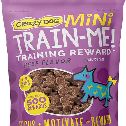 Crazy Dog Mini Train-Me! Training Treats 10 oz. Bag, Beef Flavor, with 500 Treats per Bag, Recommended by Dog Trainers