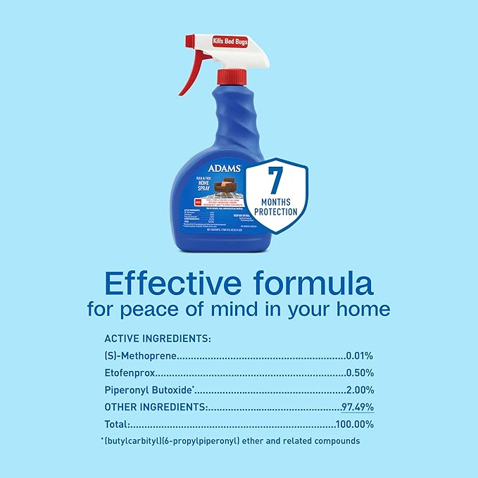 Adams Flea & Tick Home Spray with Precor, Kills Fleas, Flea Eggs, Flea Larvae, Bed Bugs, Ticks, Ants, Cockroaches, Spiders, Mosquitoes and Many Other Listed Nuisance Pests in The Home, 24 Fl Oz