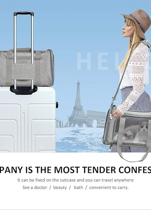 Cat Carriers Dog Carrier Pet Carrier For Small / Medium Cats Dogs Puppies (Up To 15lbs), TSA Airline Approved Small Dog Carrier Soft Sided, Collapsible Waterproof Travel Puppy Carrier - Grey