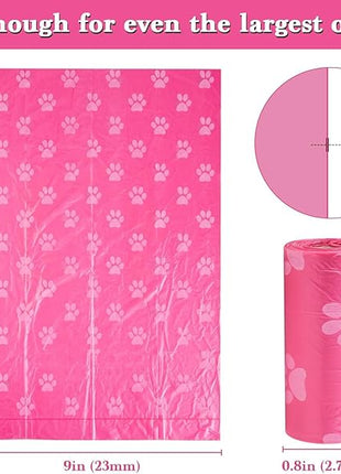 Biodegradable Dog Poo Bags with Holder-240 Large Poop Bags, Corn Starch Blended Compostable Bag, Extra Thick Strong Leak Proof Waste Bag for Dogs (Pink)