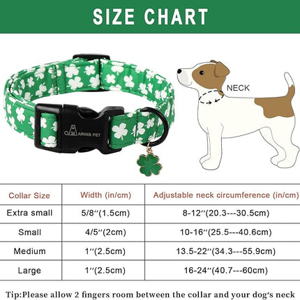 ARING PET St Patrick's Day Dog Collar-Cute Green Clovers Dog Collars, Adjustable Shamrock Pet Collars Trefoil Puppy Collar with Quick Release Buckle for Girl&Boy Dogs