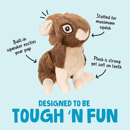 goDog Wildlife Rabbit Squeaky Plush Dog Toy with Chew Guard Technology, Durable Fabric & Squeaker for Active Play, Brown, Large