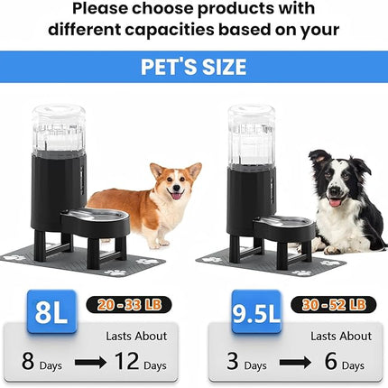 CZPET Elevated Dog Water Bowl Dispenser 8L with Mat for Large Dogs,Tall Raised Pet Waterer Stand,Relieve Neck Pressure,Large Capacity and Drinking Area Noise-Free for Pets (8L+Stand+Mat,Black)