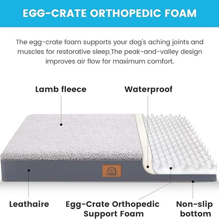 Sunheir Orthopedic Dog Bed for Large Dogs and Extra Large Dogs, XL Waterproof Dog Bed with Removable Washable Cover & Anti-Slip Bottom, Crate Bed, Deluxe Plush Pet Bed Mat, L-Plus(36"X27"X3"), Grey