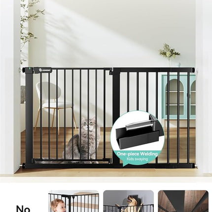 COMOMY 30" Tall Baby Gate for Stairs Doorways, Fits Openings 29.5" to 51.6" Wide, Auto Close Extra Wide Dog Gate for House, Pressure Mounted Easy Walk Through Pet Gate with Door, Black