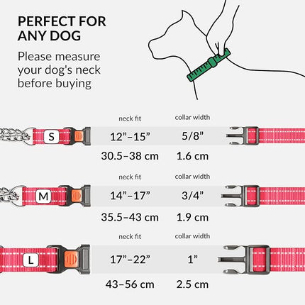 CollarDirect Martingale Dog Collar with Stainless Steel Chain and Quick Release Buckle - Reflective Collar for Large, Medium, Small Dogs - Pink, Large (Neck Size 17"-22")