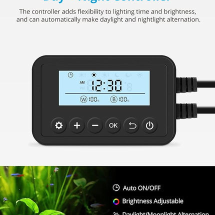 NICREW SkyLED Plus Aquarium Plant Light, Freshwater Fish Tank Light with Ramp Up and Dim Down, Spectrum Adjustable and Lighting Schedule Programmable with Controller, 12-18 Inches, 11 Watts