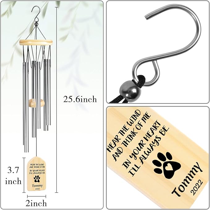 Dog Memorial Gifts, Jocidea Personalized Pet Memorial Wind Chime, Loss of Dog Sympathy Gift, Pet Remembrance Gifts, in Memory of Dog Cat, Loss of Pet - Hear The Wind