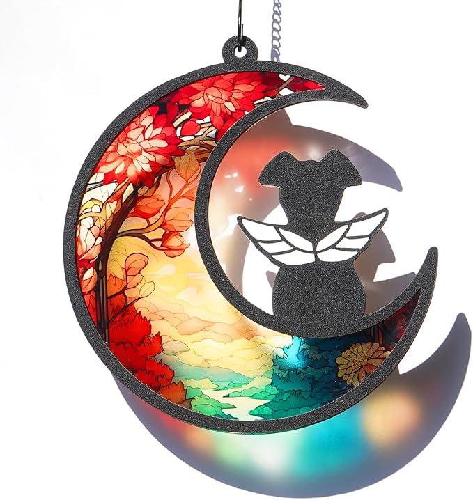 Dog Memorial Suncatcher, Dog Memorial Gifts for Loss of Dogs, Custom with Name Date Pet Sympathy Gifts for Grief Puppy Lovers, Personalized Pet Remembrance Ornaments for Window Hanging