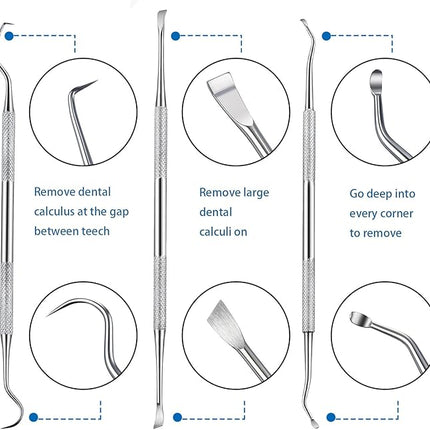 Hotop 3 Pieces Dog Dental Tooth Scaler and Scraper Stainless Double Headed Tarter Removing Tool Scraper Pet Teeth Cleaning Tools for Dog and Cat (Silver)