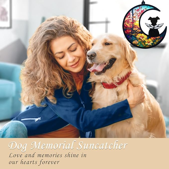 DIY Dog Angel Memorial Suncatcher, Pet Sympathy Keychain with Sympathy Card, Memorial Gifts for Loss of Dog, Pet Passing Away Remembrance Gift (Sunflower)