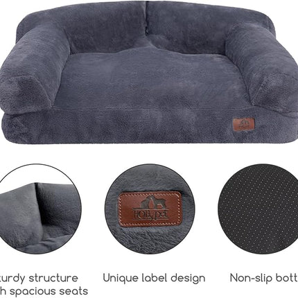Hollypet Fluffy Plush Pet Sofa Soft Calming Pet Sofa Beds for Medium and Large Dogs, L, Gray