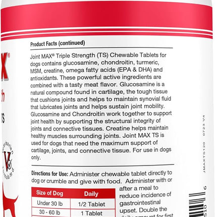 PHS Joint MAX Triple Strength (TS) Chewable Tablets for Dogs - Glucosamine, Chondroitin, MSM - Vitamins, and Antioxidants - Hip and Joint Pain Relief and Support Supplement - Made in USA - 120 Tablets