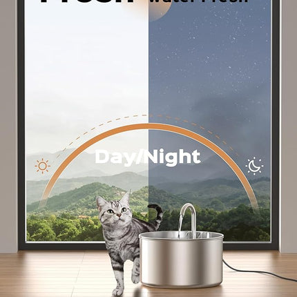 AOOGITF Cat Water Fountain + 8 Filters + 8 Sponges, 304 Stainless Steel Pet Water Fountain, 24 Hours Keep The Water Clean, 74oz Capacity, Ultra-Quiet, No Sputter, Compact, Easy Cleaning