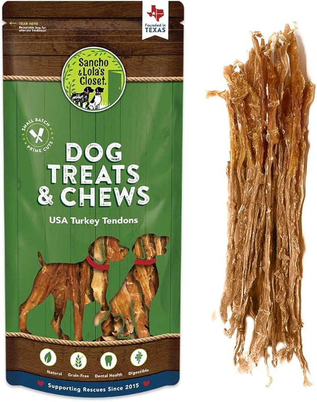 Gourmet USA Turkey Tendons by Sancho and Lola’s (12 Ounces) 100% Natural and 100% American Dog Chew Treat - A Healthy Snack for Healthy Pups