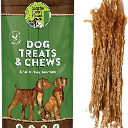 Gourmet USA Turkey Tendons by Sancho and Lola’s (4 Ounces) 100% Natural and 100% American Dog Chew Treat - A Healthy Snack for Healthy Pups