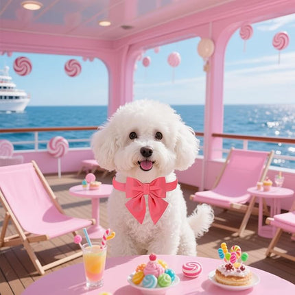 Maca Bates Peach Pink Dog Collar with Cute Solid Sailor Bow Tie for Extra Small Girl Boy Dogs,Girly Adjustbale Durable Breakaway Soft Collars with Bowtie for Female Male Puppy,Pet with Metal Buckle