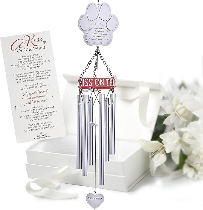 Pet Memorial Wind Chimes - 19" Rainbow Bridge Pet Memorial Gifts, Thoughtful Loss of Cat or Dog Gifts, Wind Chime with Poem and Red Collar, Durable Metal Outdoor Chimes Pet Sympathy Gift
