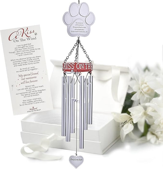 Pet Memorial Wind Chimes - 19" Rainbow Bridge Pet Memorial Gifts, Thoughtful Loss of Cat or Dog Gifts, Wind Chime with Poem and Red Collar, Durable Metal Outdoor Chimes Pet Sympathy Gift